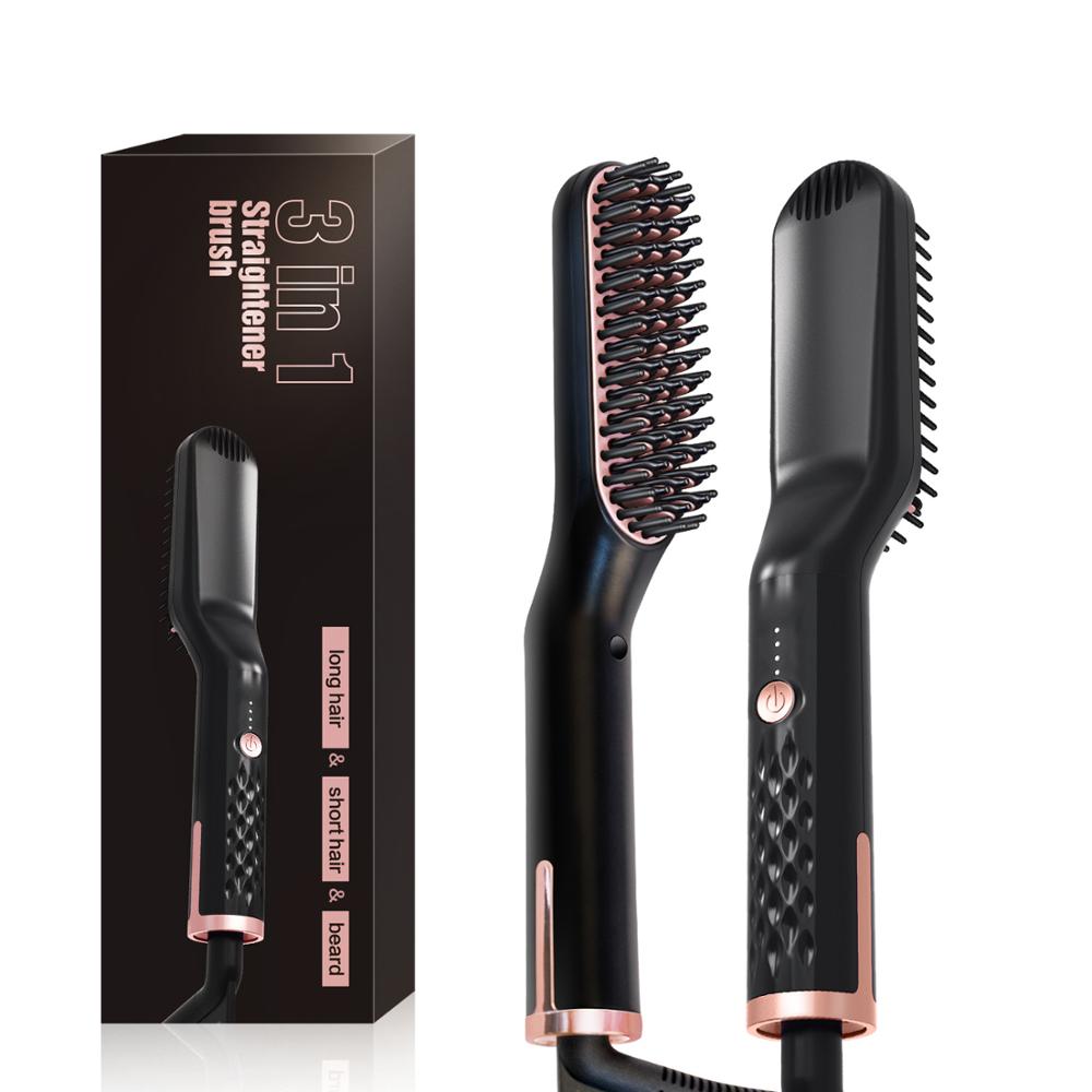 Wholesale Hot Sale Qualtity Custom Logo Electric Hair Care Brush Straightener Beard Styling Comb For Men